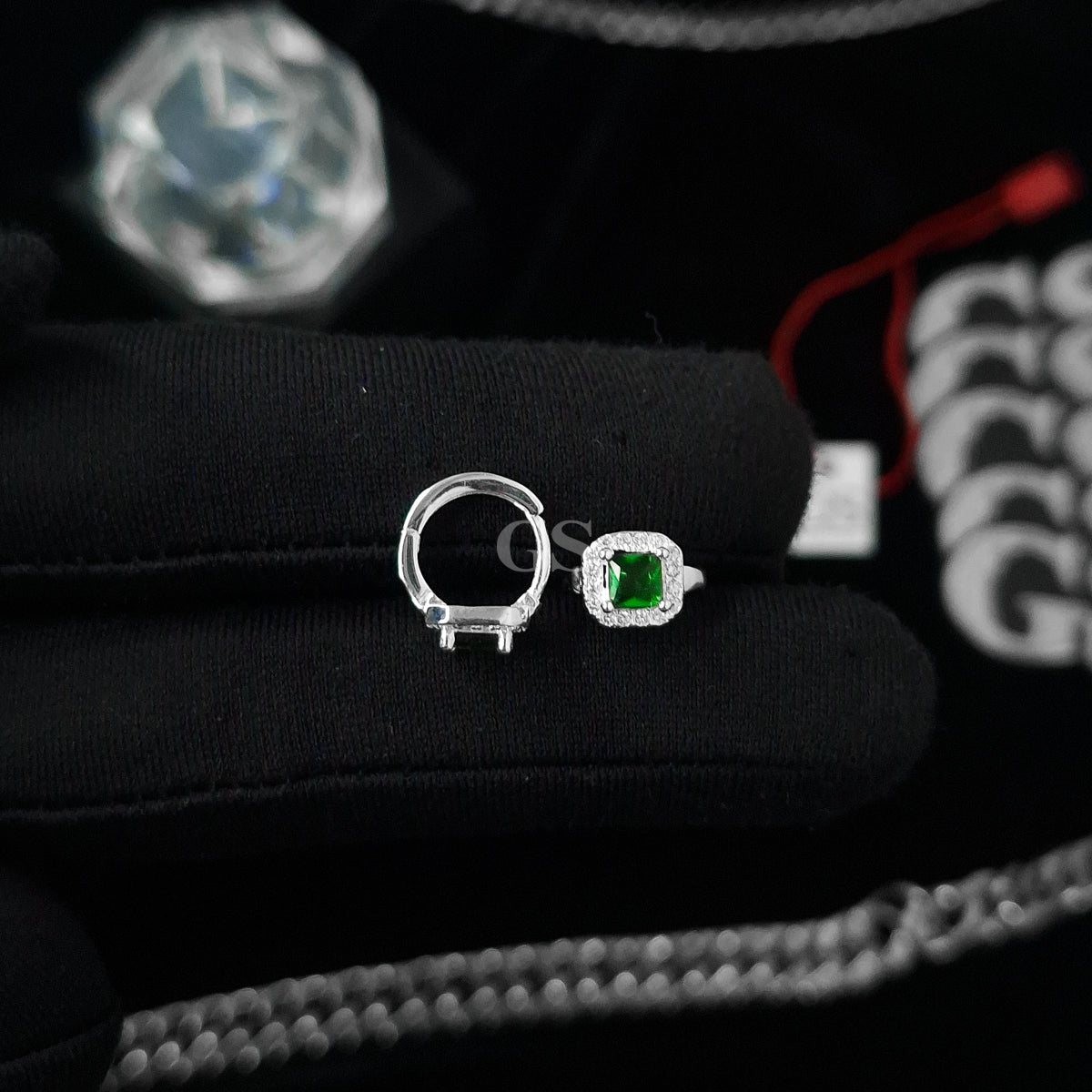 Silver Emerald Hoop