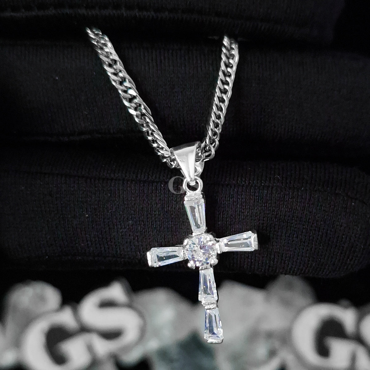 Silver Iced Emerald Cross Pendant