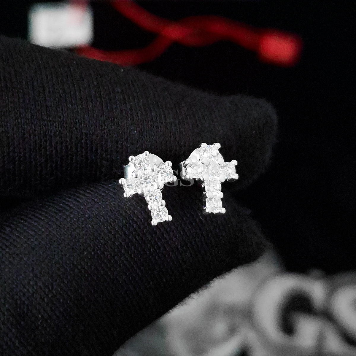 Silver Iced Cross Stud