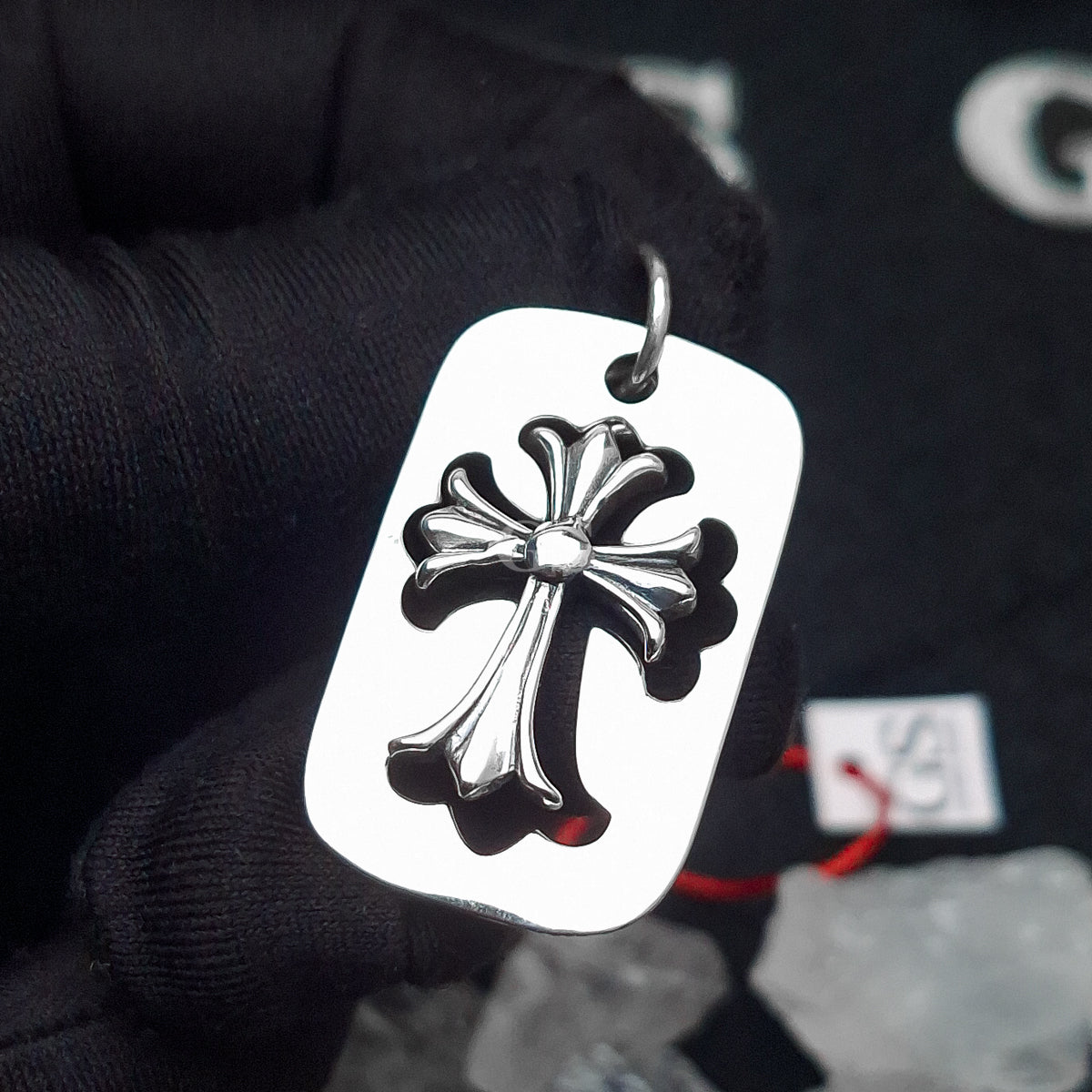 Silver CH Tag Necklace Set