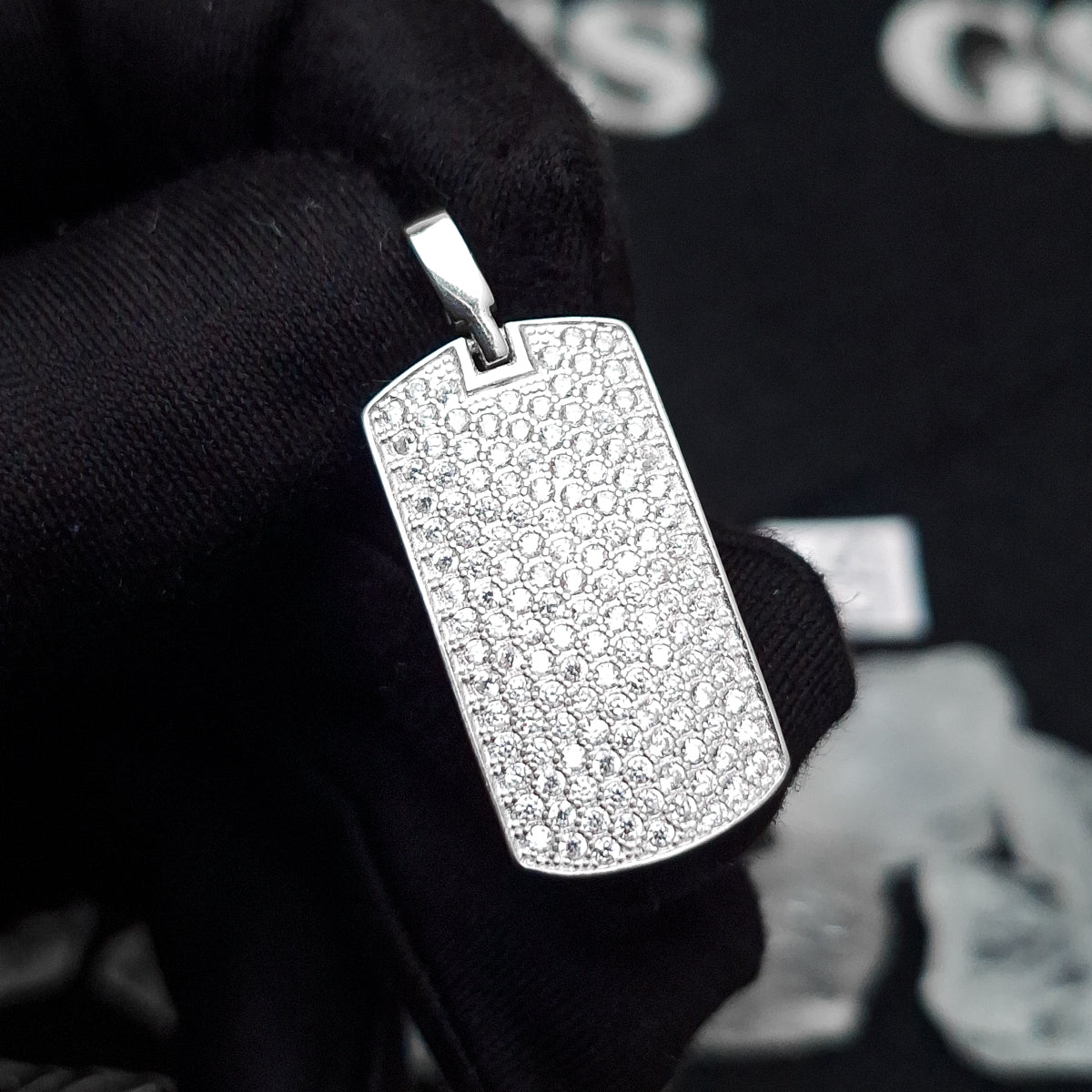 Silver Iced Dogtag Necklace Set