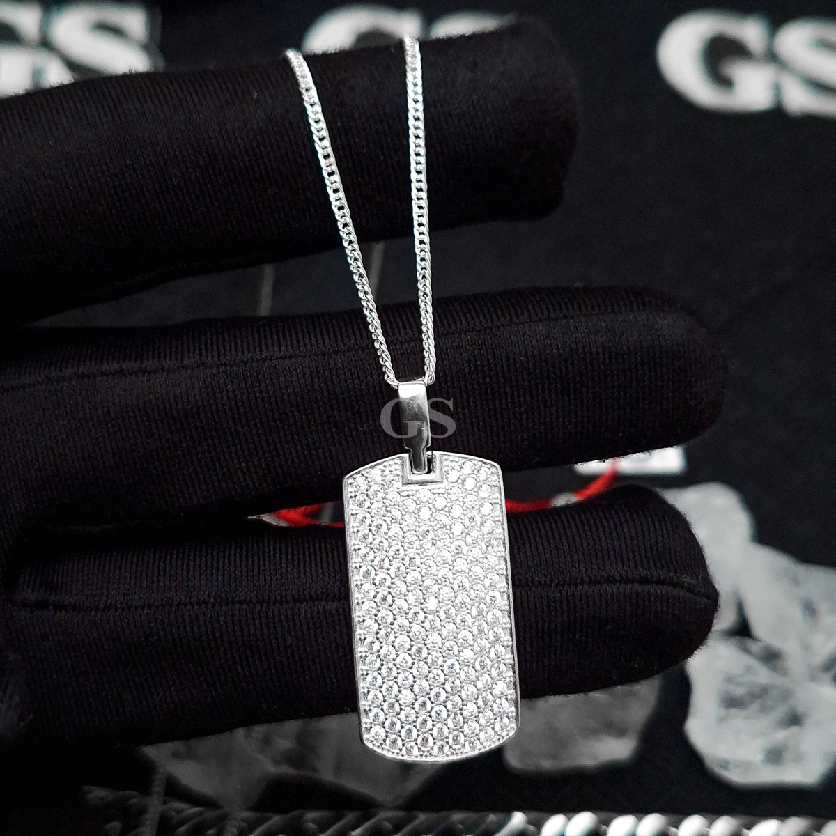 Silver Iced Dogtag Necklace Set