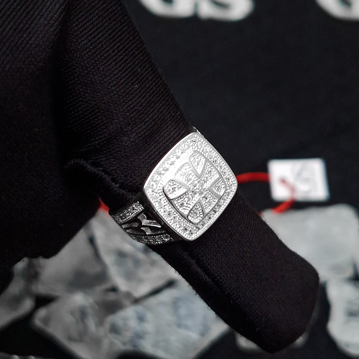 Silver Iced Roman Cross Ring