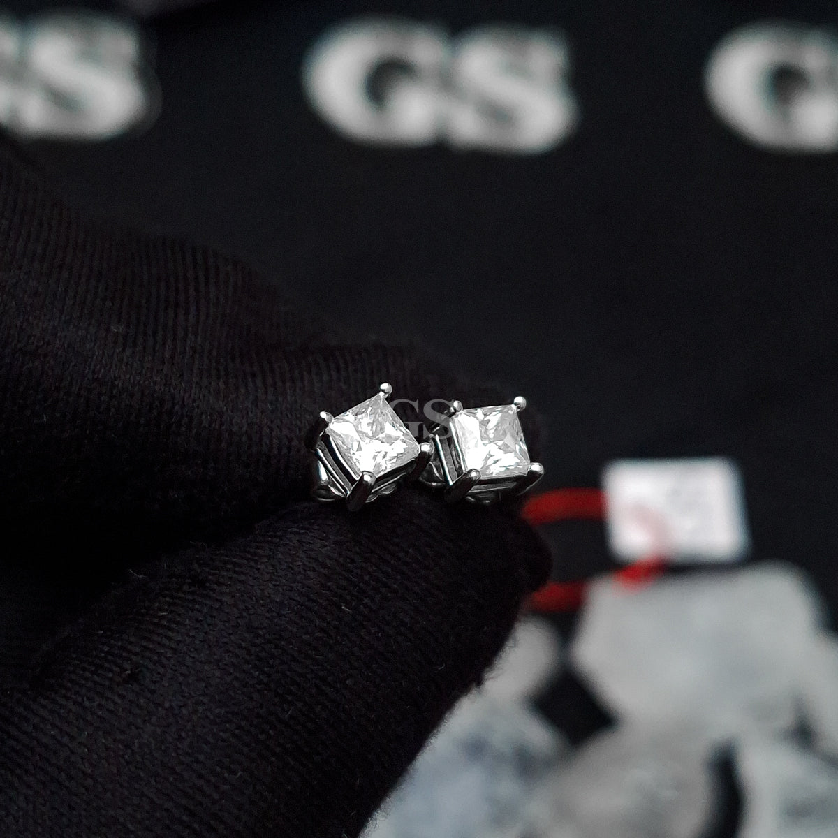 Moissanite Silver Cube Stud