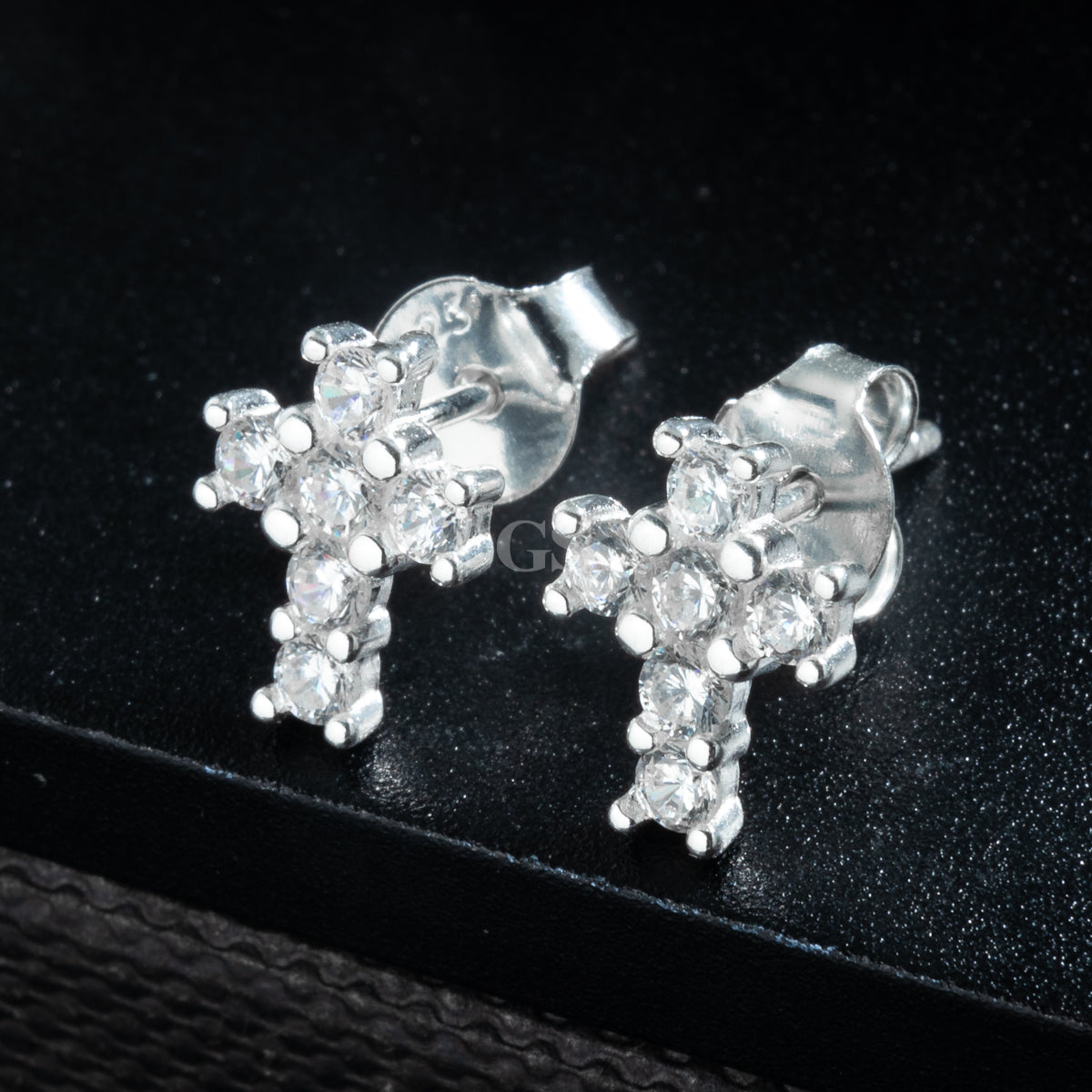 Silver Iced Cross Stud
