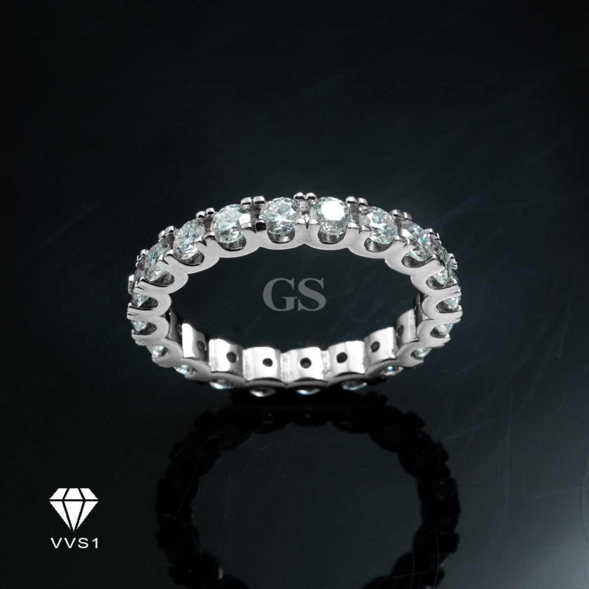Moissanite Silver Round Eternity Ring