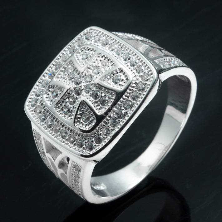 Silver Iced Roman Cross Ring