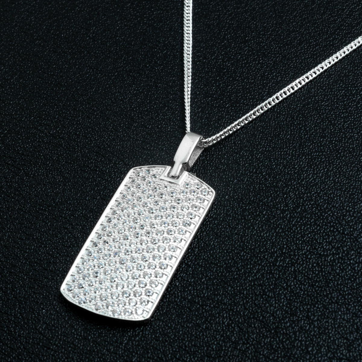 Silver Iced Dogtag Necklace Set