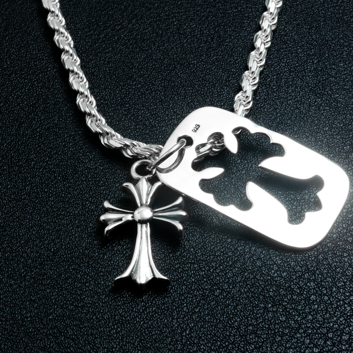 Silver CH Tag Necklace Set