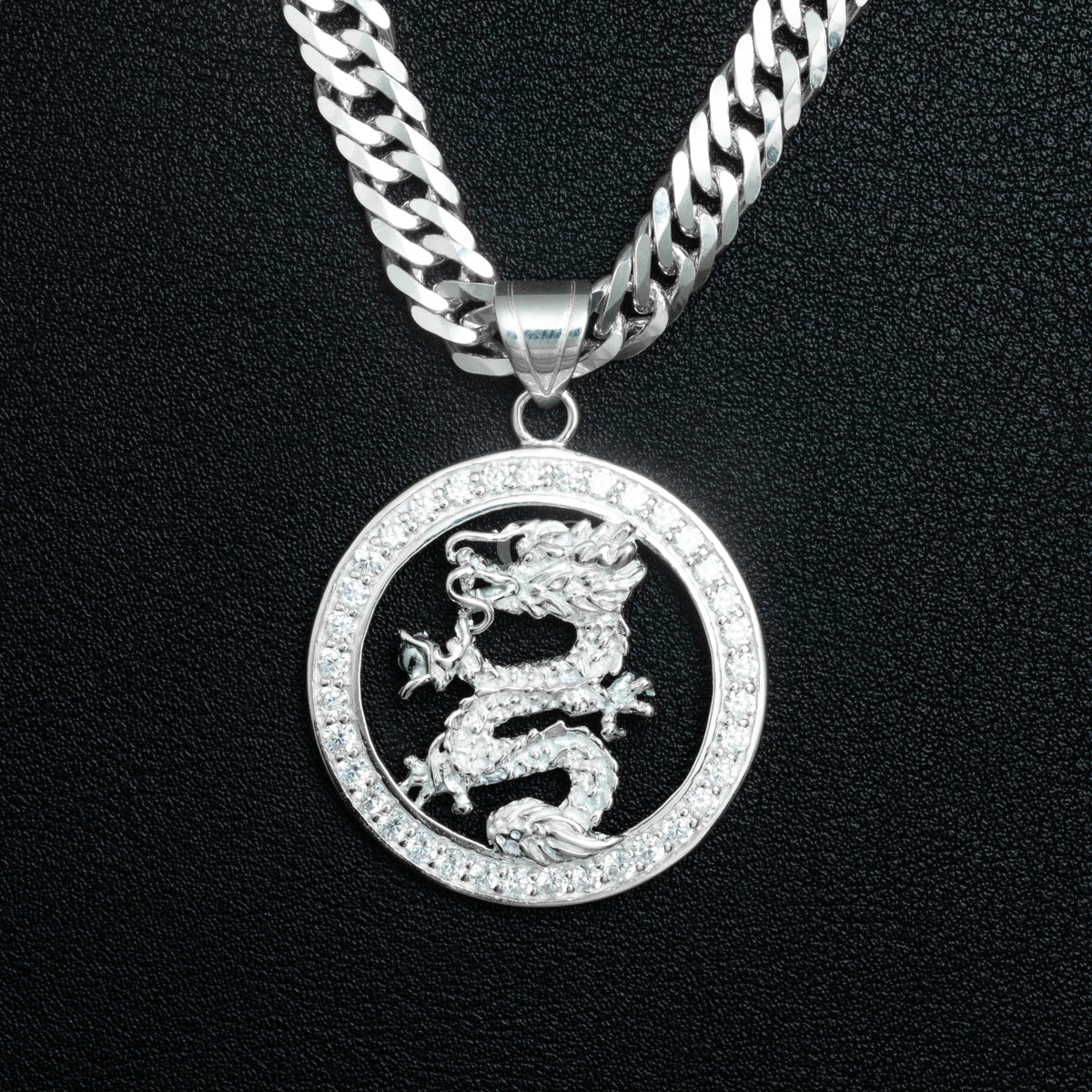 Silver Dragon Medallion Necklace Set