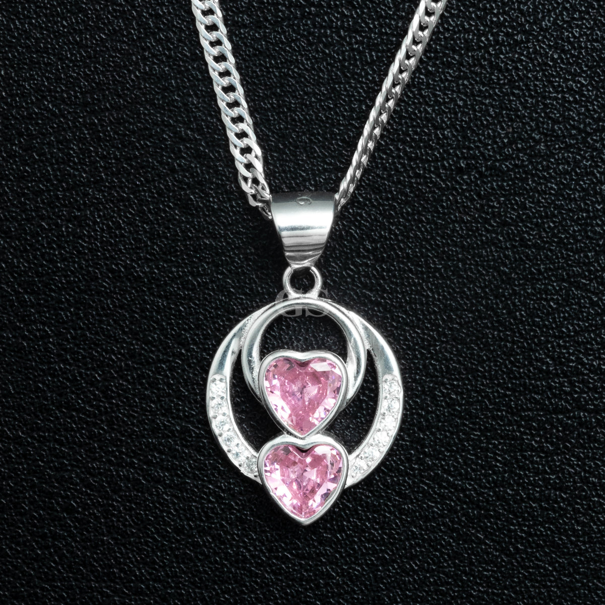 Silver Double Hearts Necklace Set