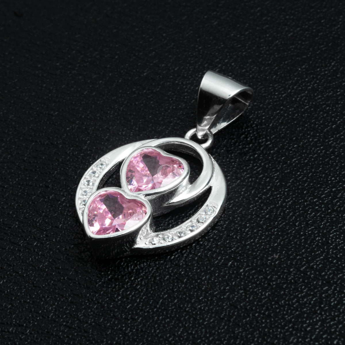 Silver Double Hearts Necklace Set