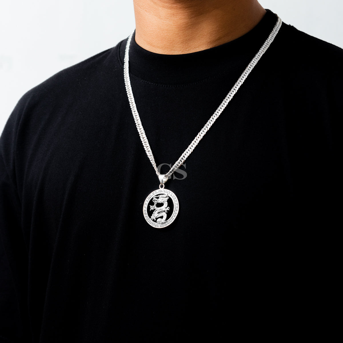 Silver Dragon Medallion Necklace Set