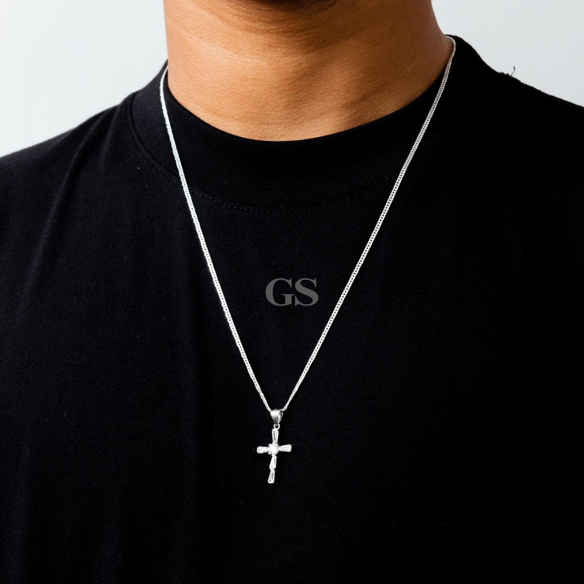 Silver Iced Emerald Cross Pendant