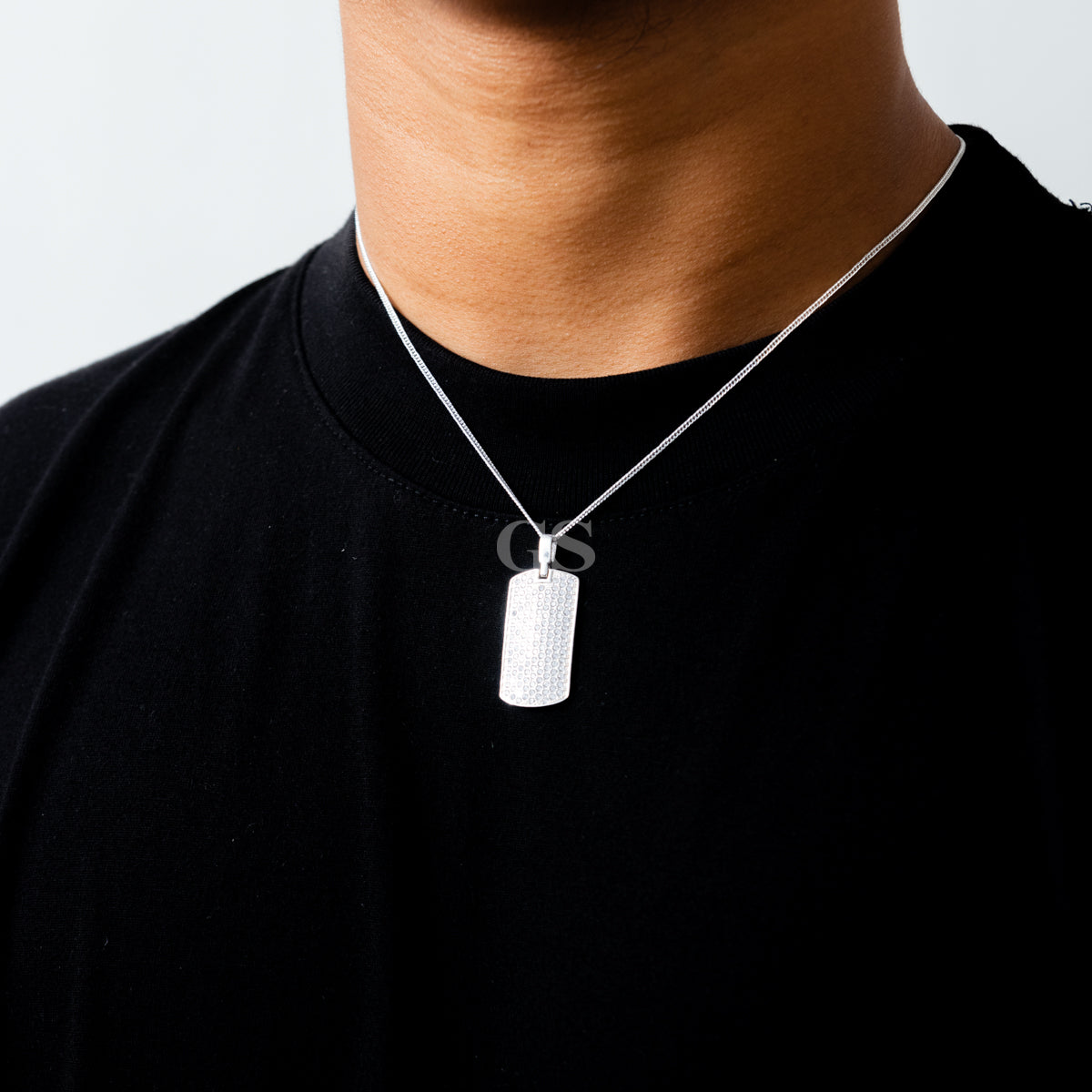 Silver Iced Dogtag Necklace Set