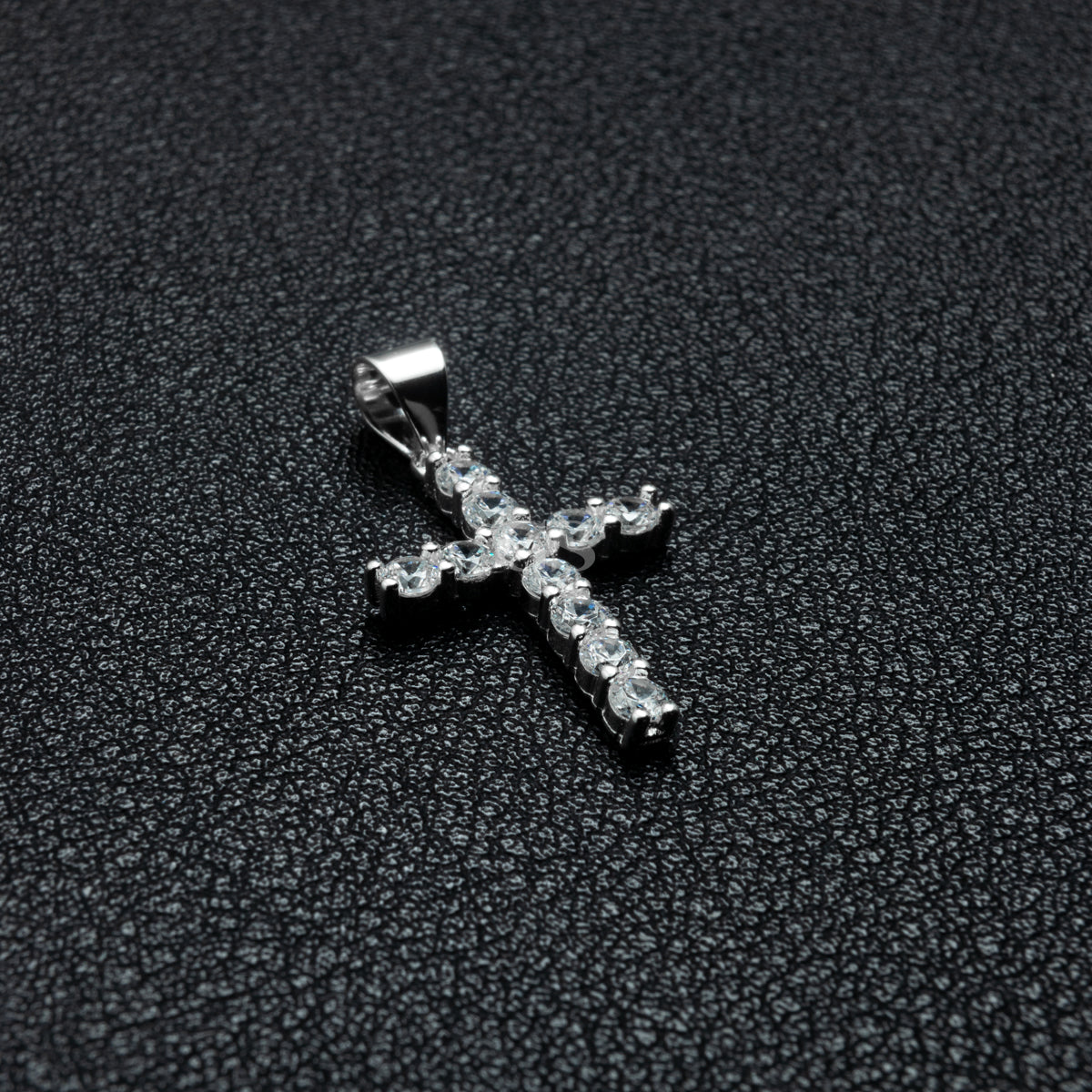 Silver Iced Out Cross Necklace Set
