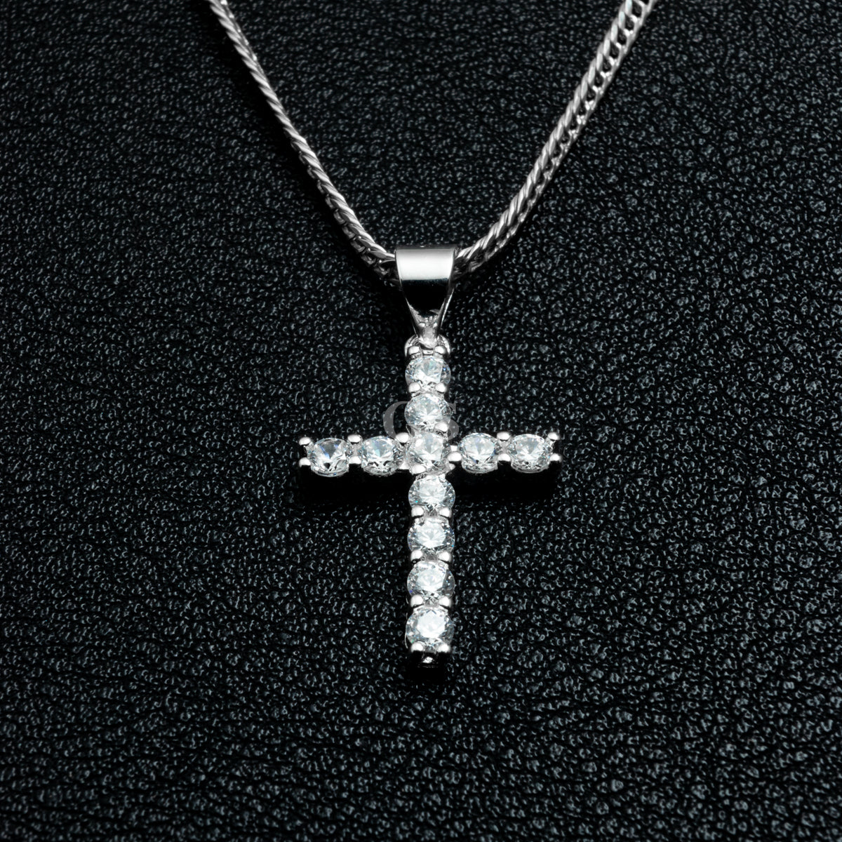 Silver Iced Out Cross Necklace Set