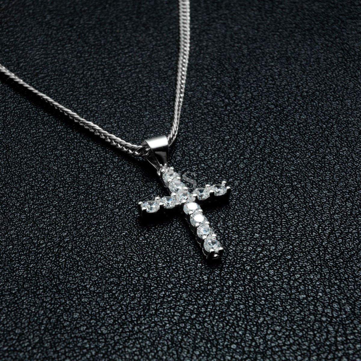 Silver Iced Out Cross Necklace Set