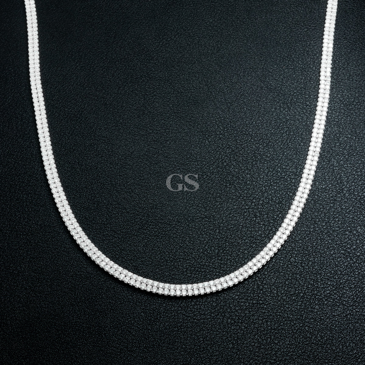 Silver Double Tennis Necklace 20"