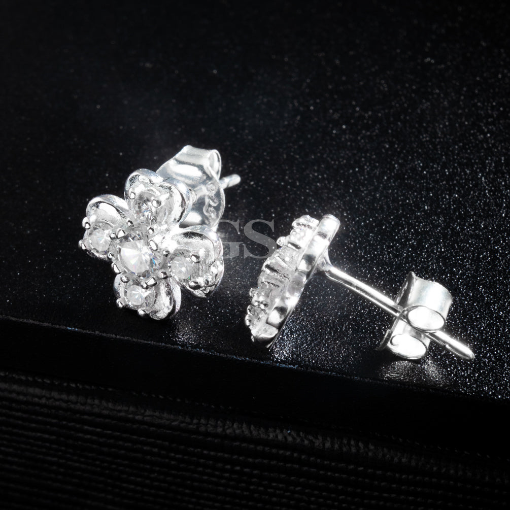 Silver Iced Shamrock Stud