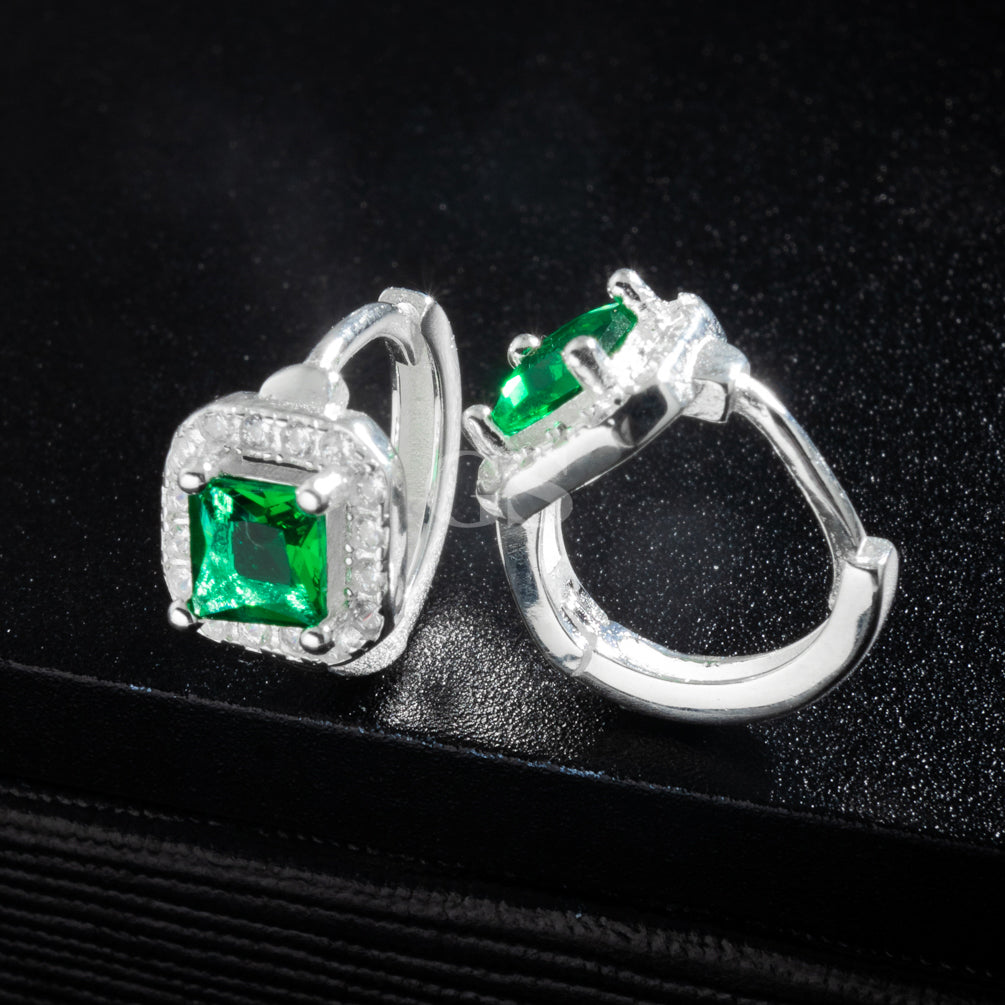 Silver Emerald Hoop