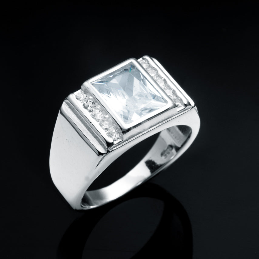 Silver Emerald Diamond Ring