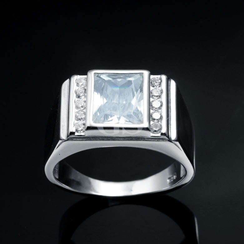 Silver Emerald Diamond Ring