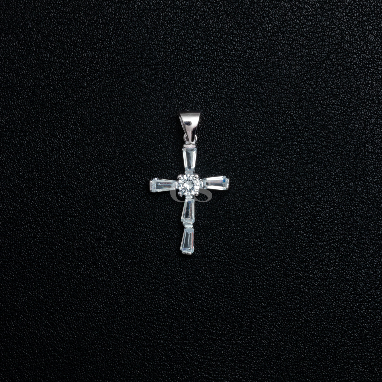 Silver Iced Emerald Cross Pendant