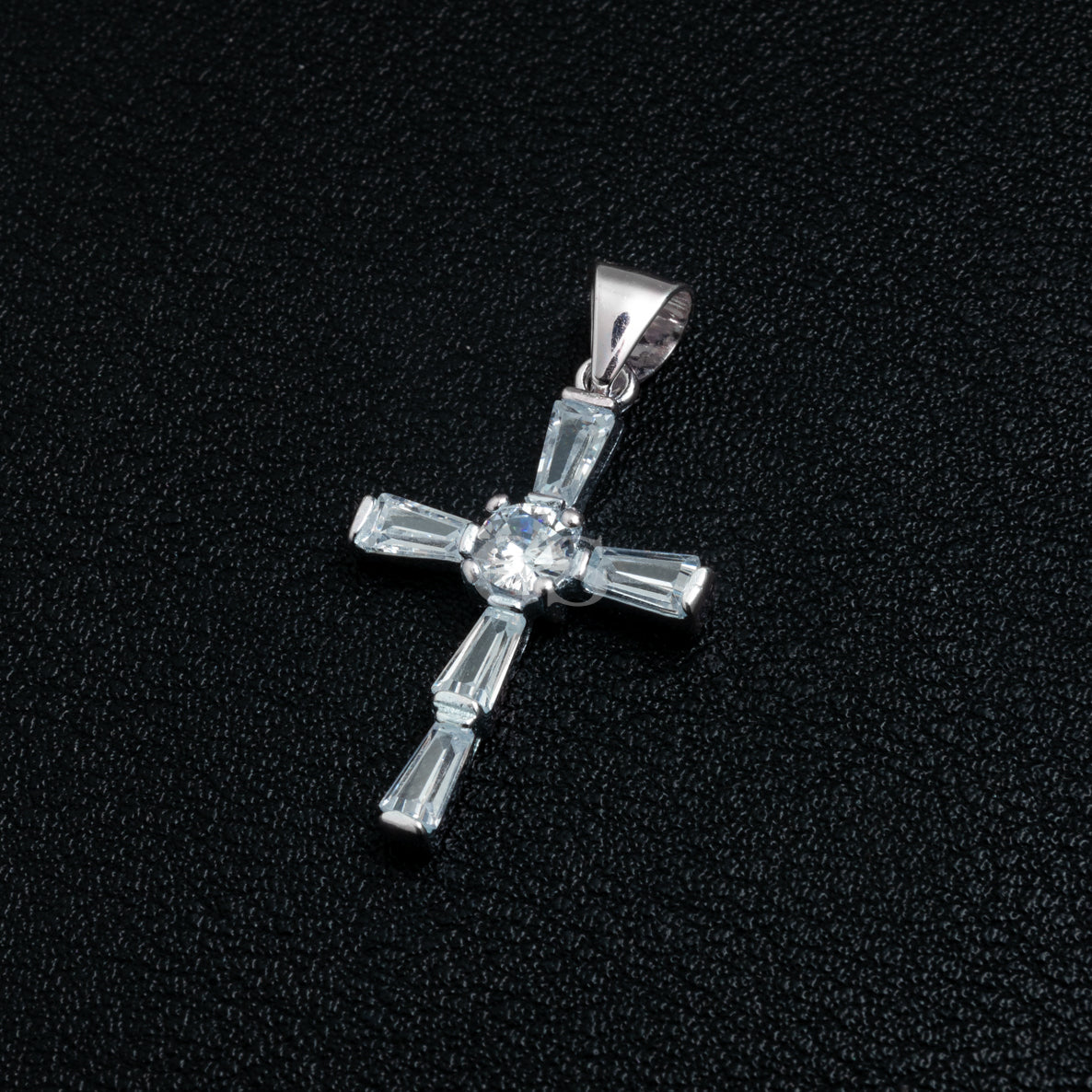 Silver Iced Emerald Cross Pendant