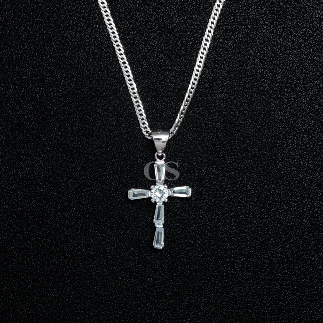 Silver Iced Emerald Cross Pendant