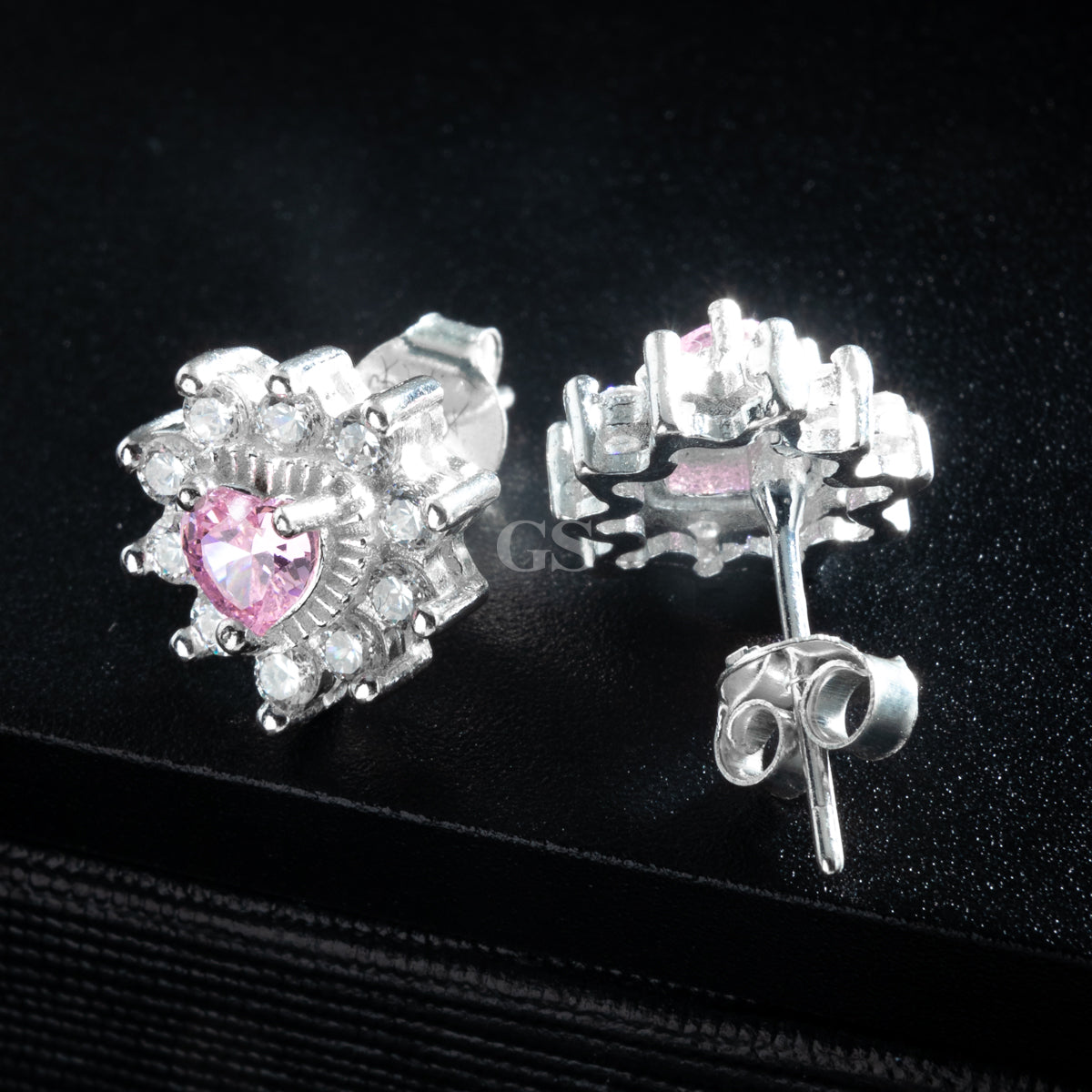 Silver Sakura Heart Stud