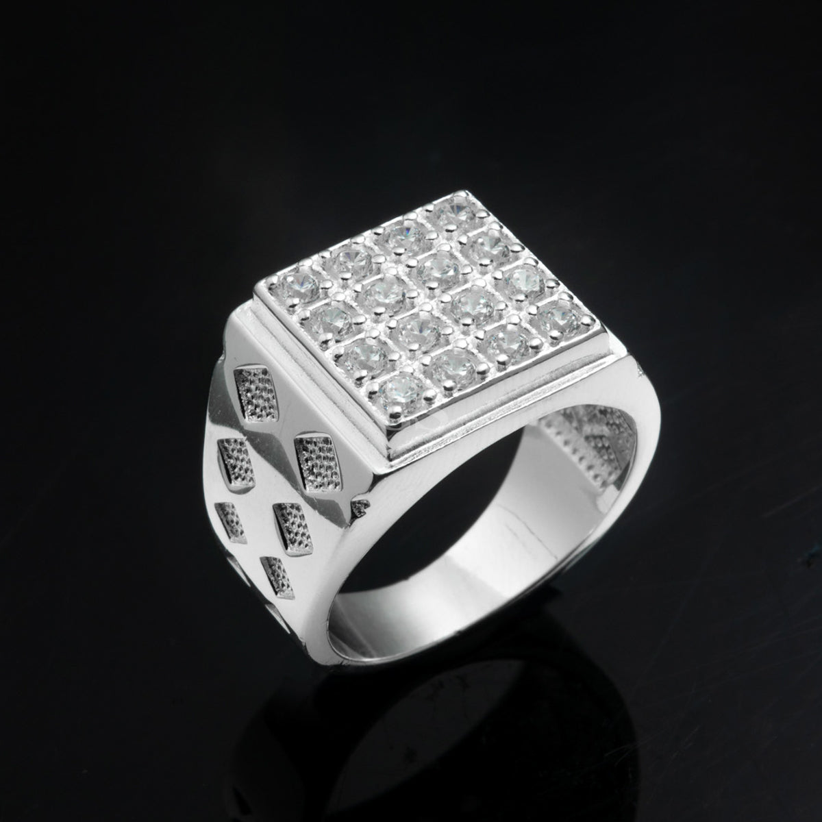 Silver Iced Domino Ring
