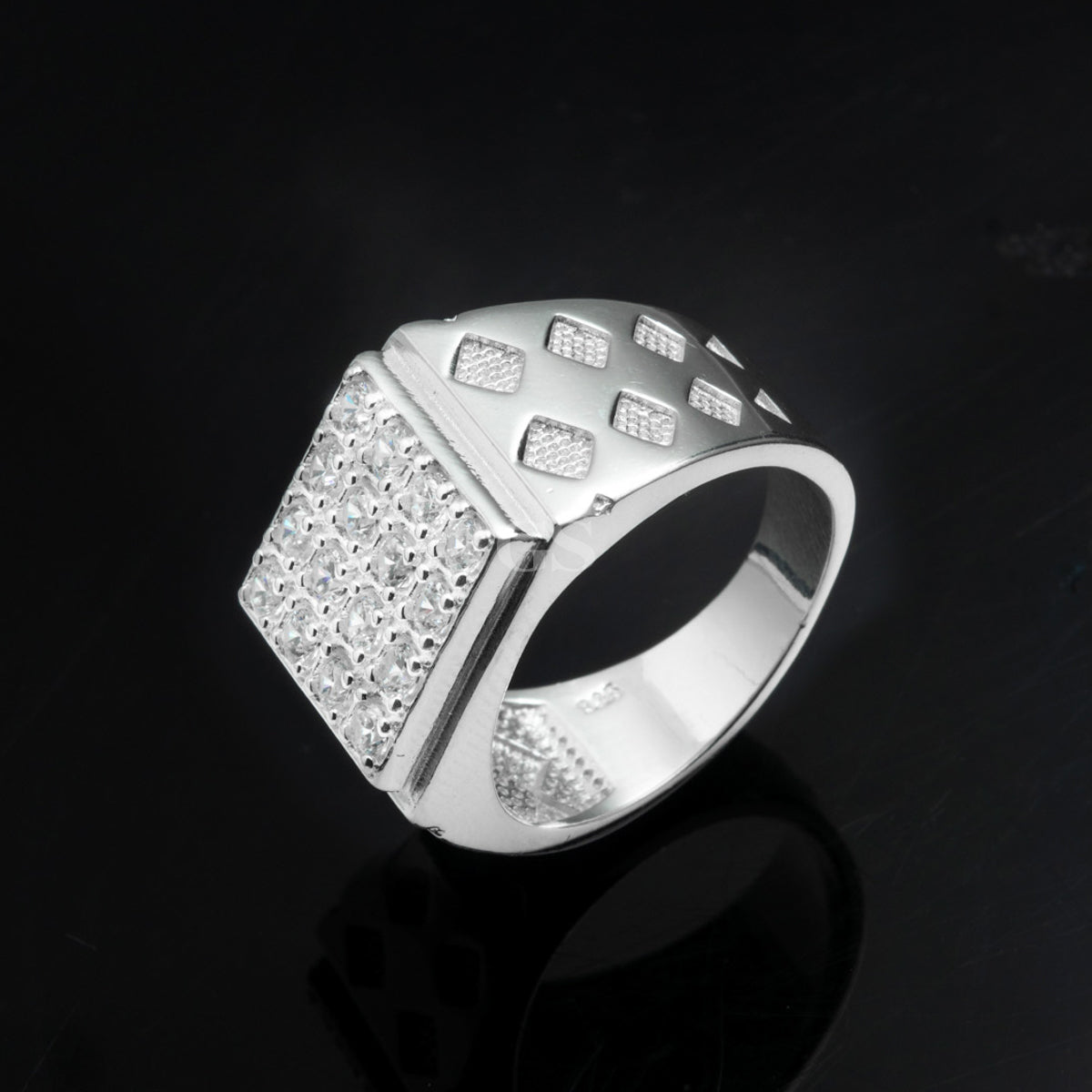 Silver Iced Domino Ring