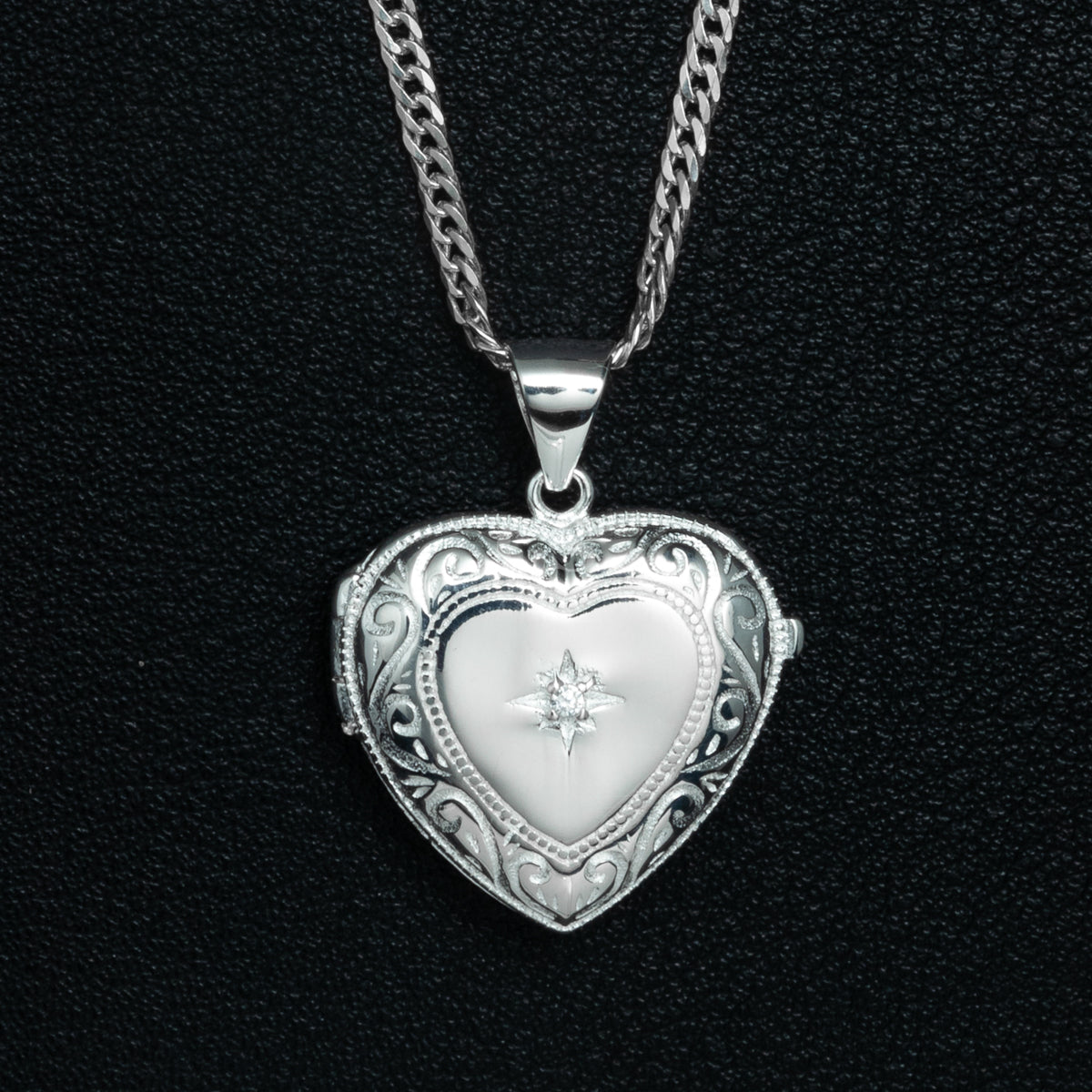 Silver Heart Locket Necklace Set