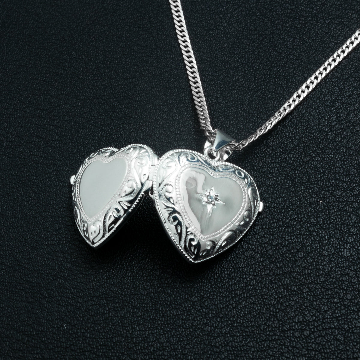 Silver Heart Locket Necklace Set