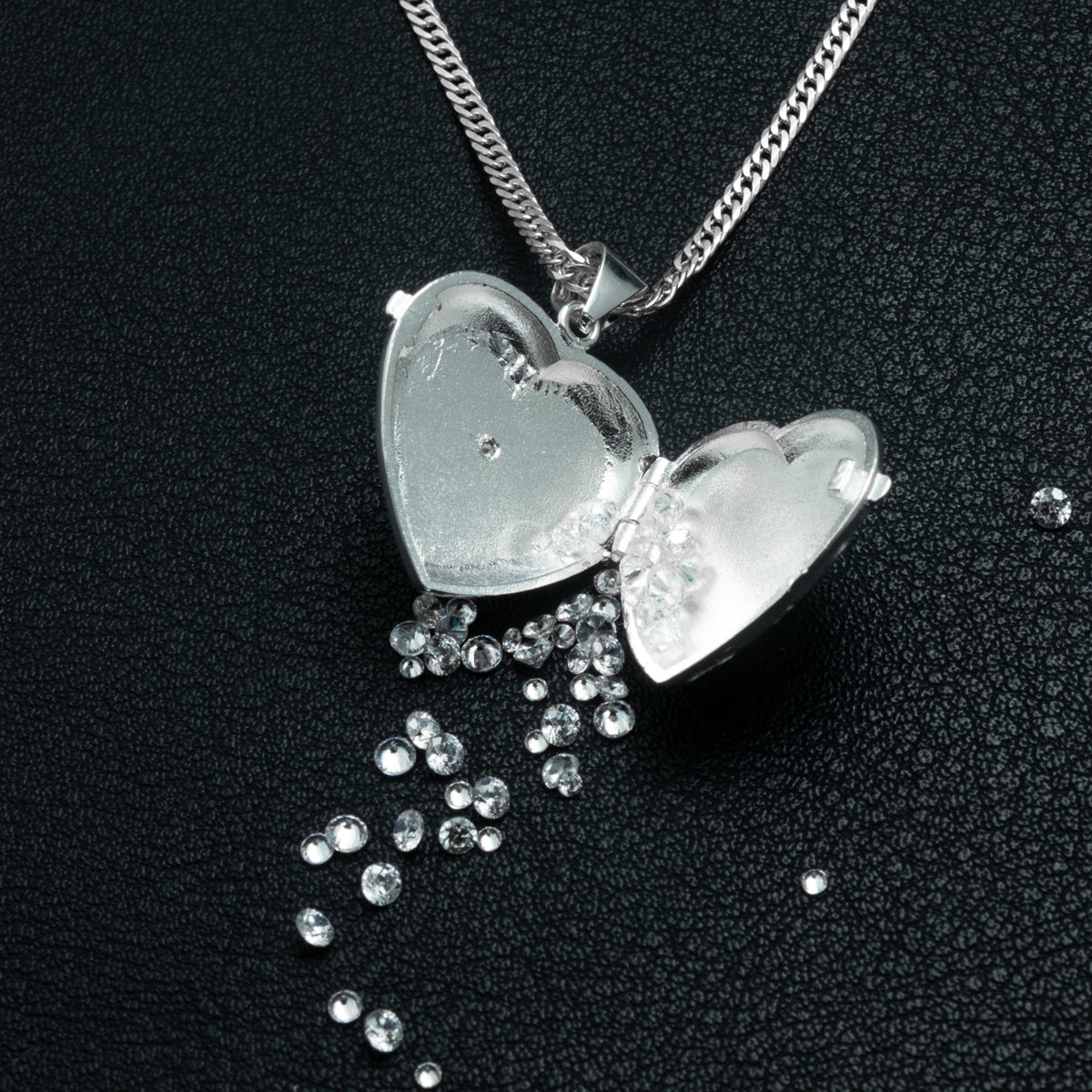 Silver Heart Locket Necklace Set