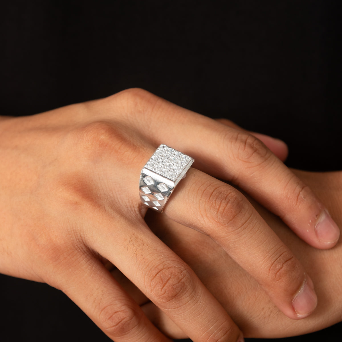 Silver Iced Domino Ring
