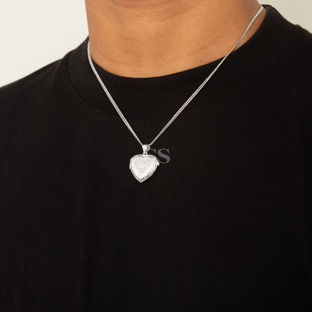 Silver Heart Locket Necklace Set