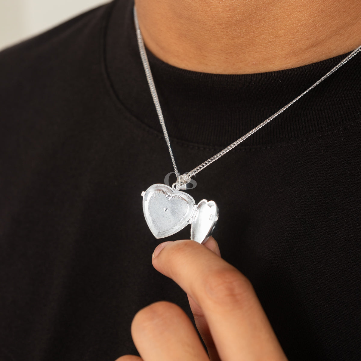 Silver Heart Locket Necklace Set