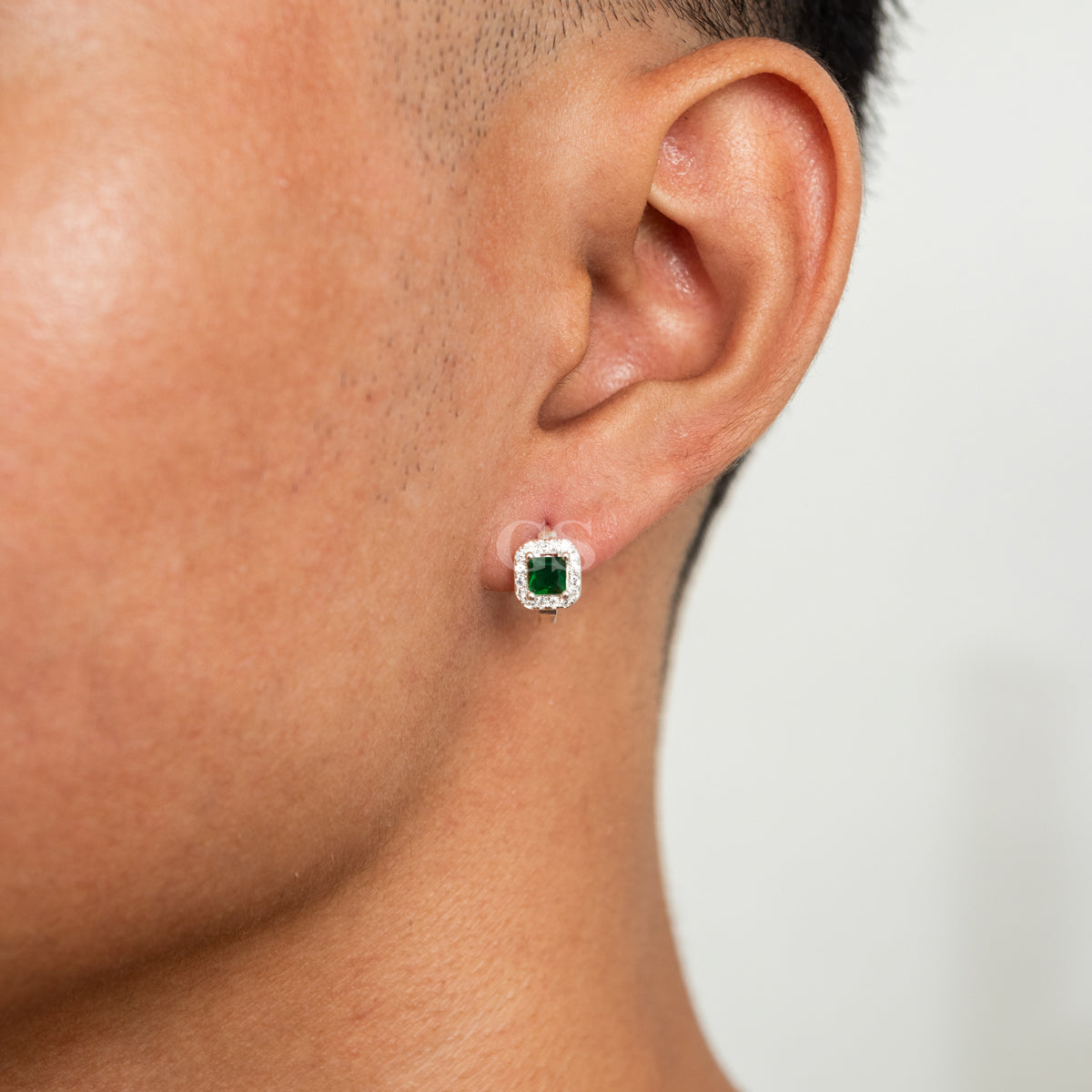 Silver Emerald Hoop