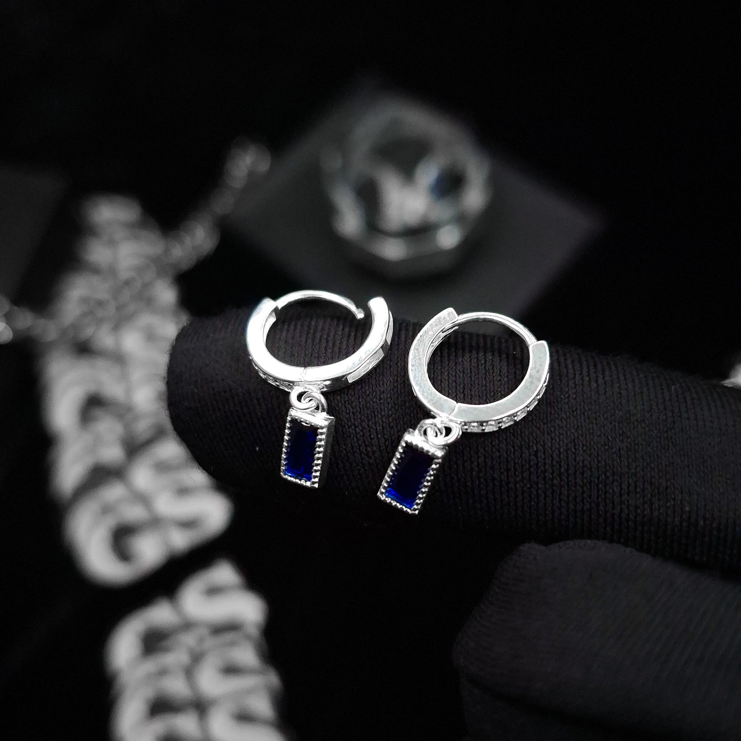 Silver Sapphire Hoop