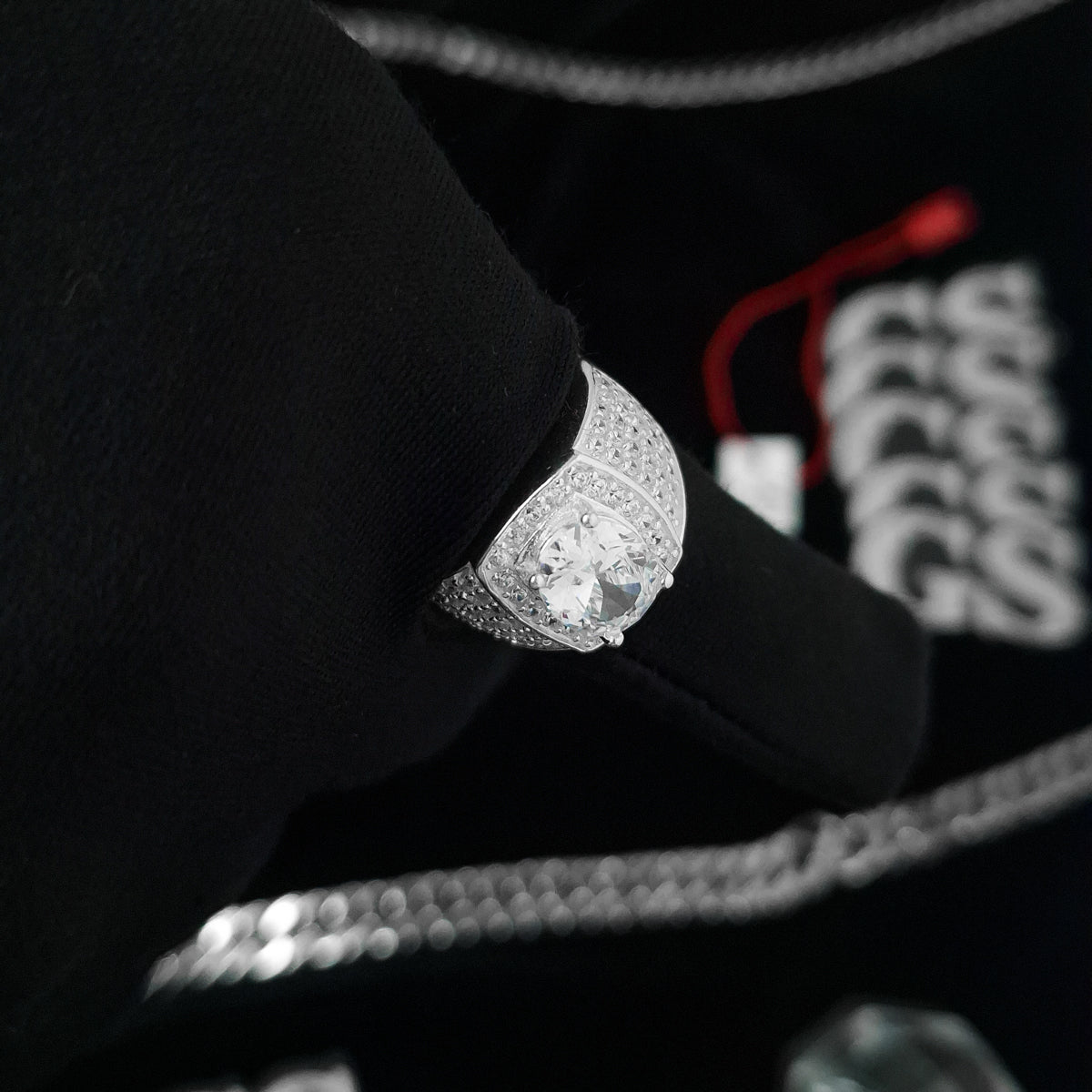 Silver Oval Diamond Ring