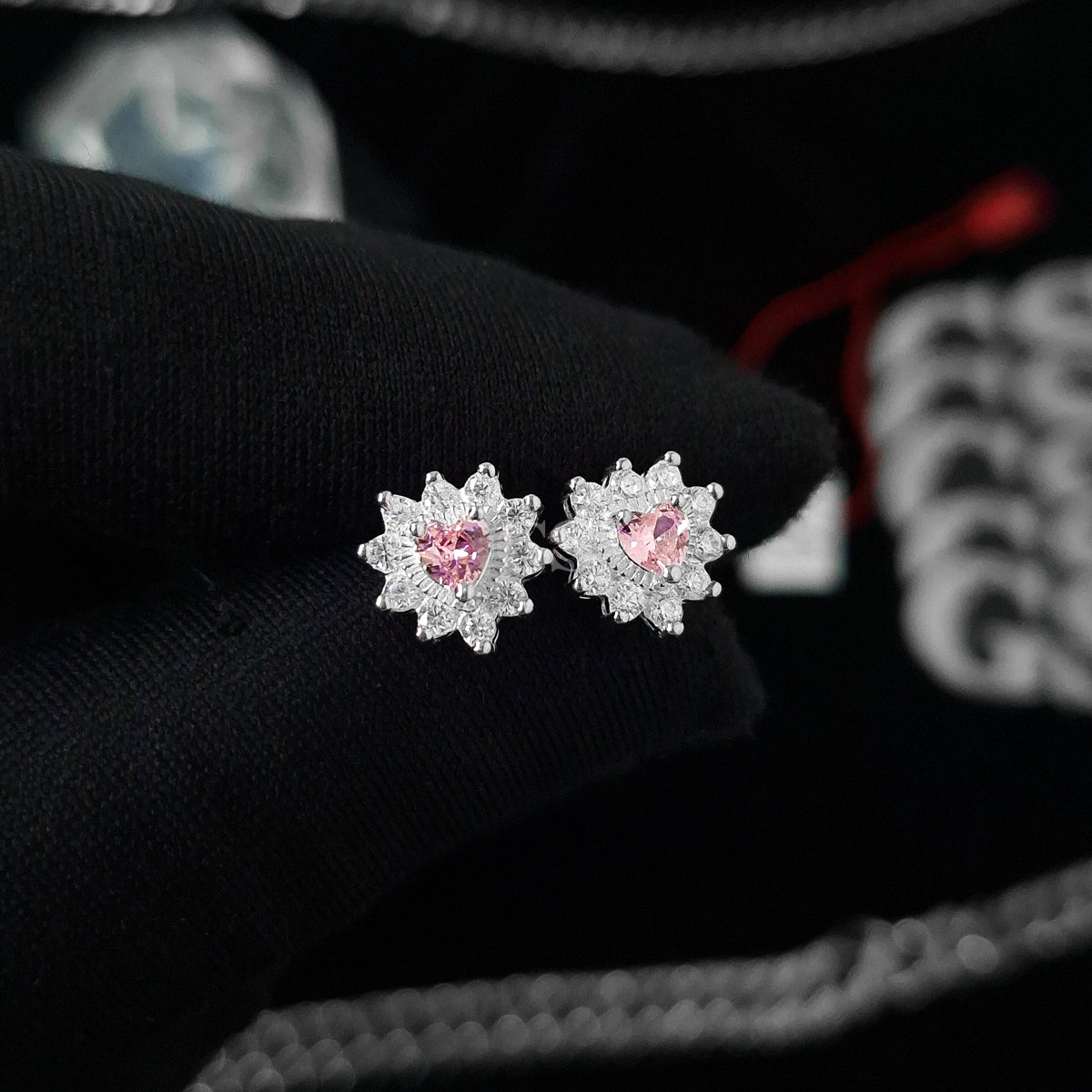 Silver Sakura Heart Stud