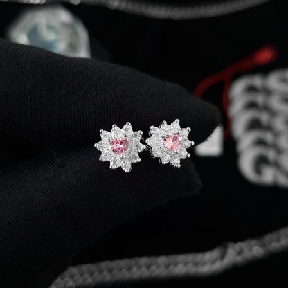Silver Sakura Heart Stud
