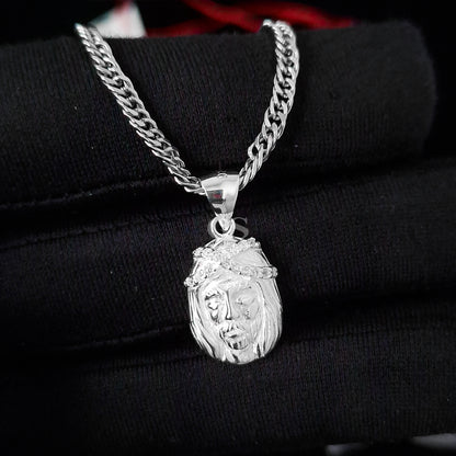 Silver Jesus Piece Necklace Set