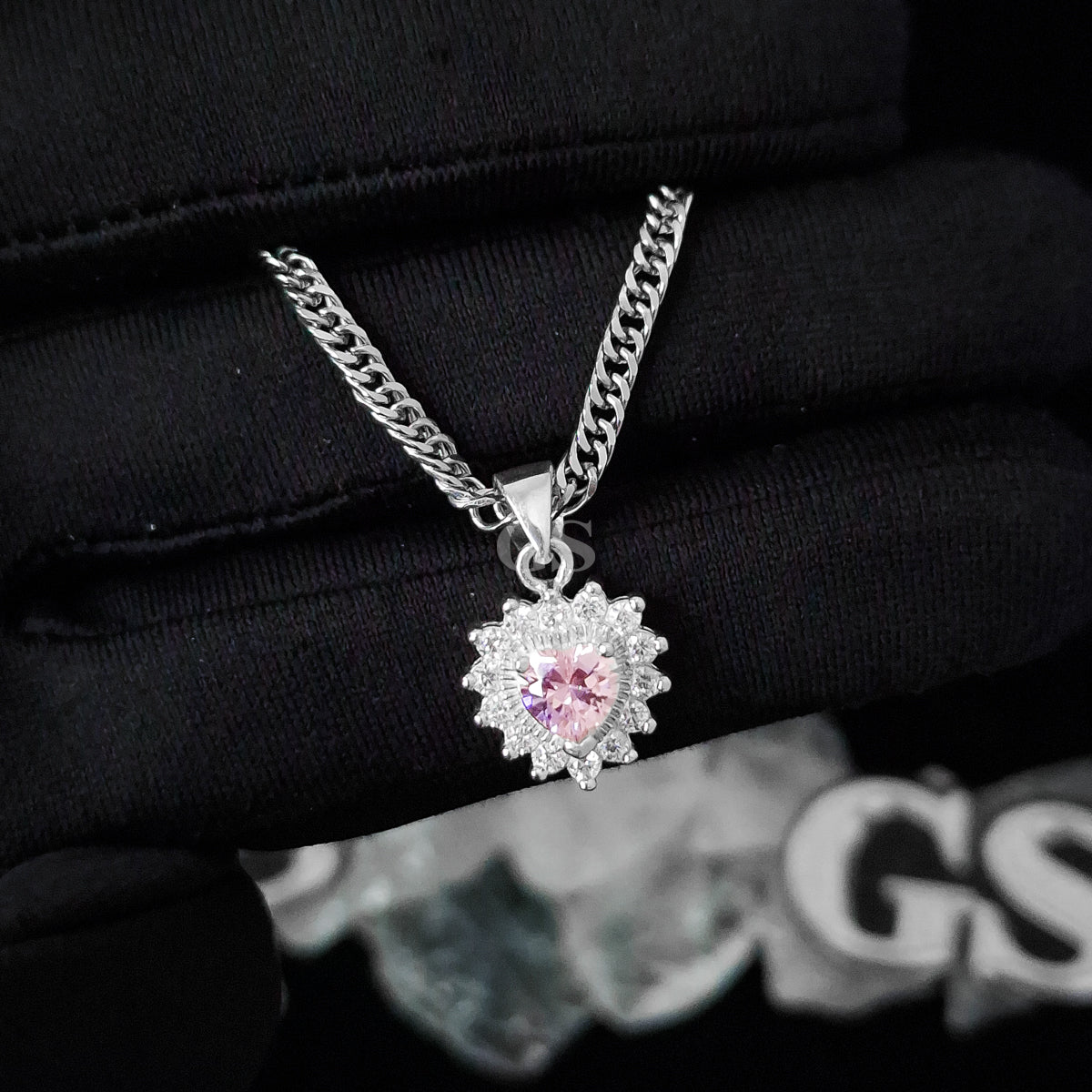 Silver Sakura Heart Necklace Set