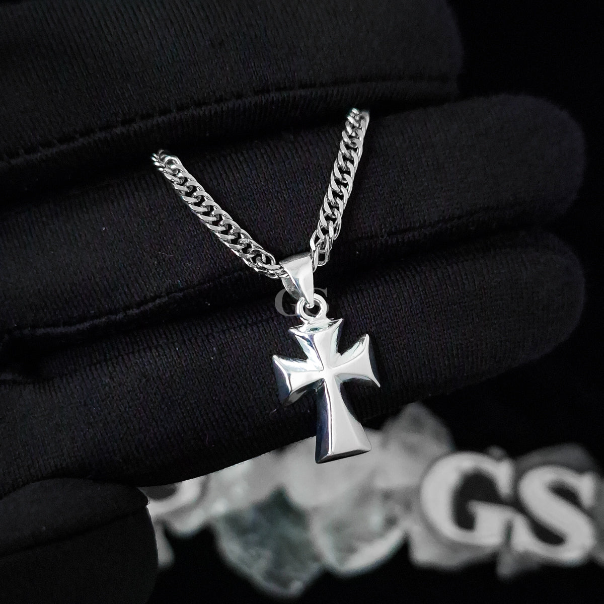 Silver Roman Cross Necklace Set