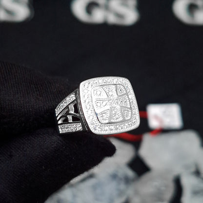 Silver Iced Roman Cross Ring