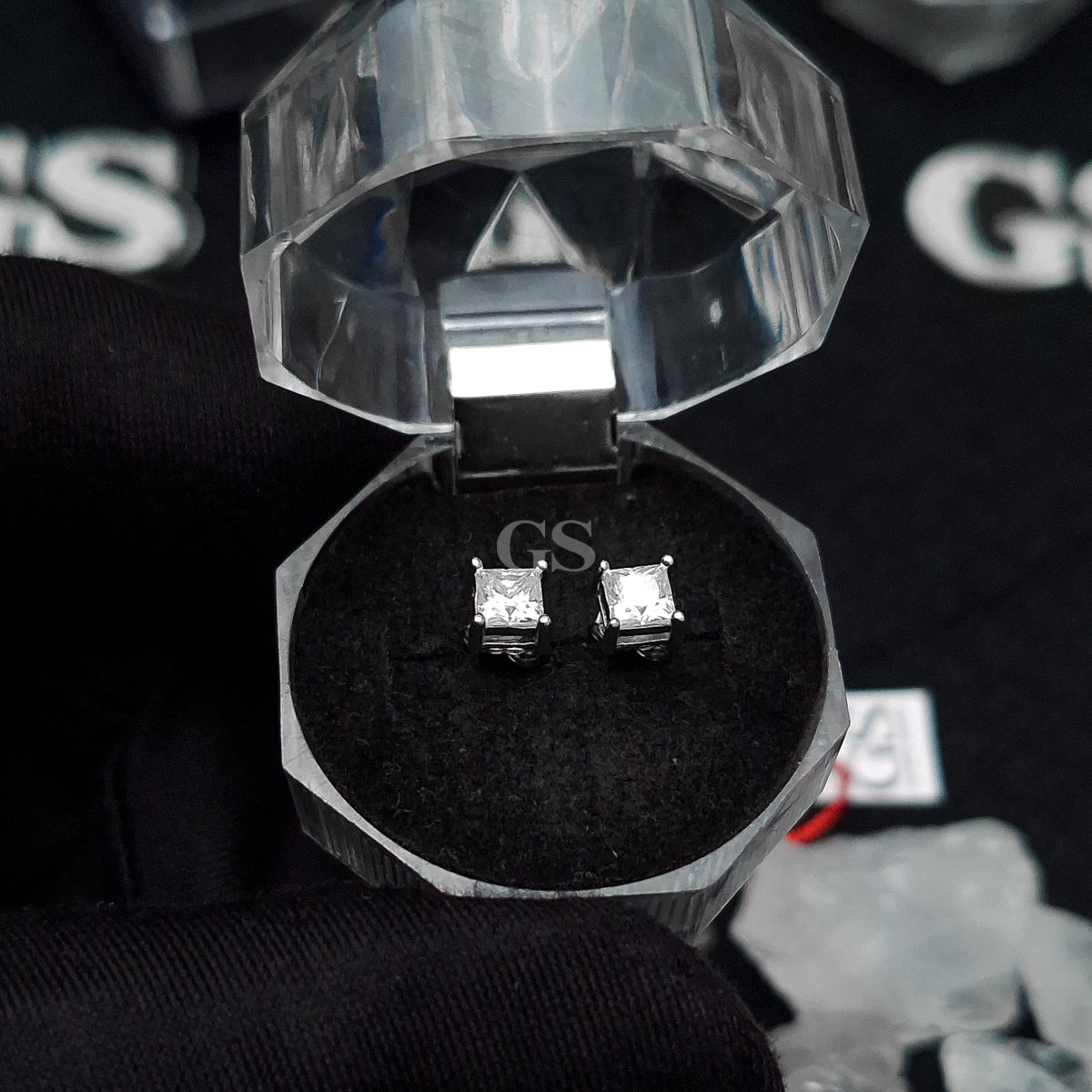 Moissanite Silver Cube Stud