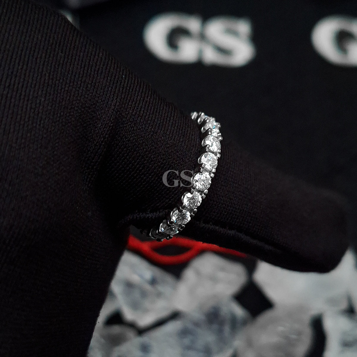 Moissanite Silver Round Eternity Ring